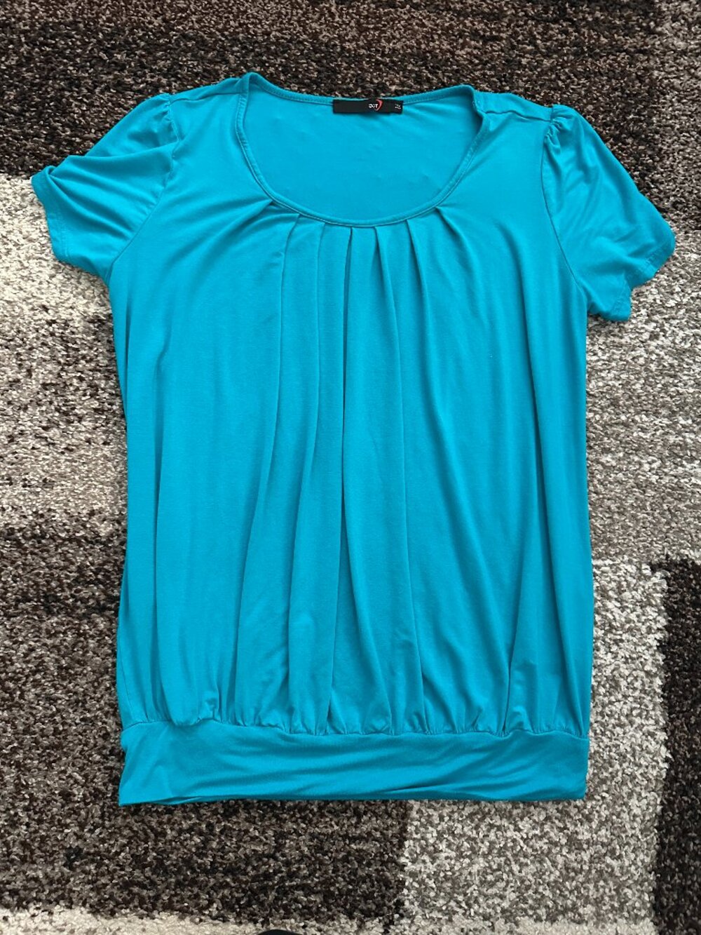 DJT FASHION (M) Bright Blue Lake Aqua Turquoise Pleated Tee Scoop Blouson Top #2